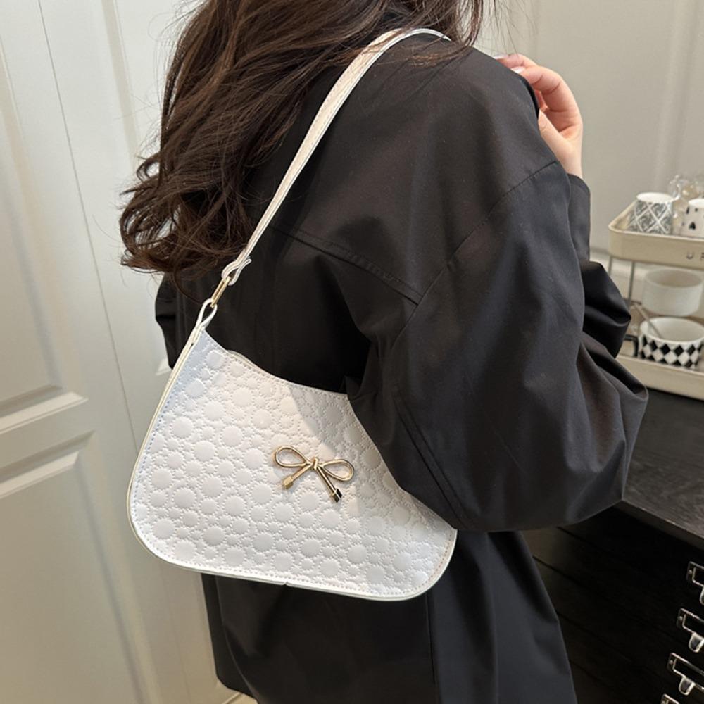 PU Leather Underarm Tote Bag Elegant Women Handbag Simple Bowknot Shoulder Bag  Work