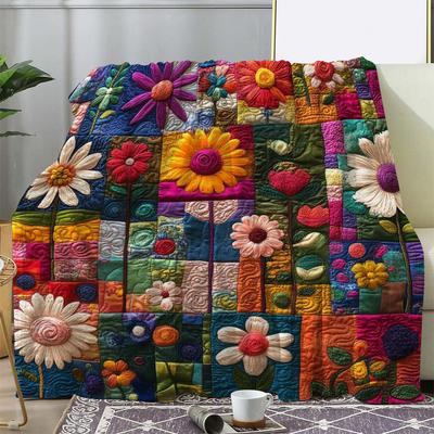 Cozy Vintage Floral Heart Print Flannel Blanket - Soft, Warm, Versatile for Sofa, Bed, Car, Office, Camping | All Season Gift, T