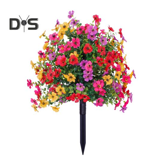 1/2 ks Umělá fialová květina s kolíkem Odolná proti UV záření Faux plastový květinový hrot Vnitřní Venkovní Zahrada Veranda Patio Svatba Party Dekorace