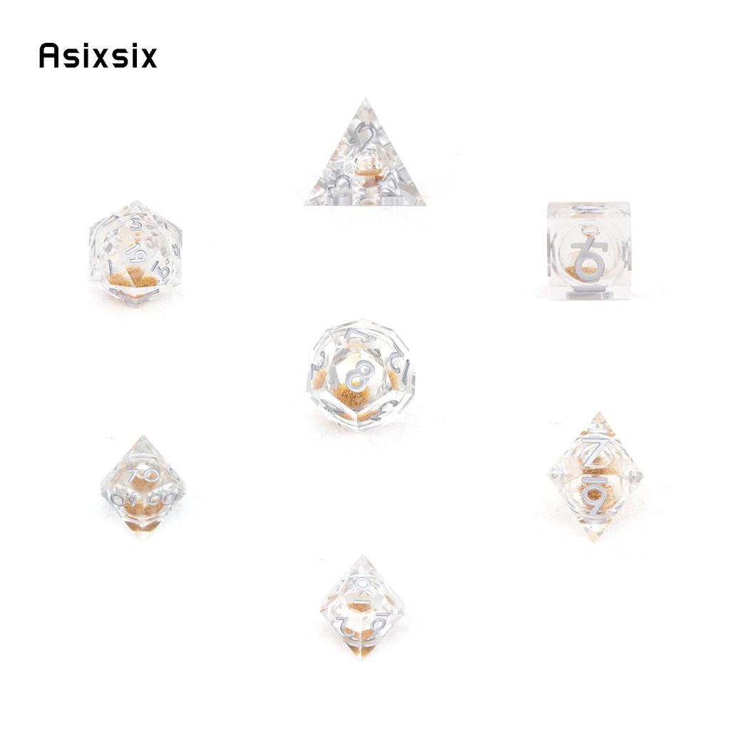 7 Pcs White Silver Number Sharp Edge Resin Dice Polyhedral Dice Suitable for Role-Playing RPG    Board Game