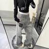 Washed White and Gray Scimitar Jeans Autumn and Winter Men's Wide-leg Pants High Street Alphabet Print Pants Oversized Loose Hip Floor Length