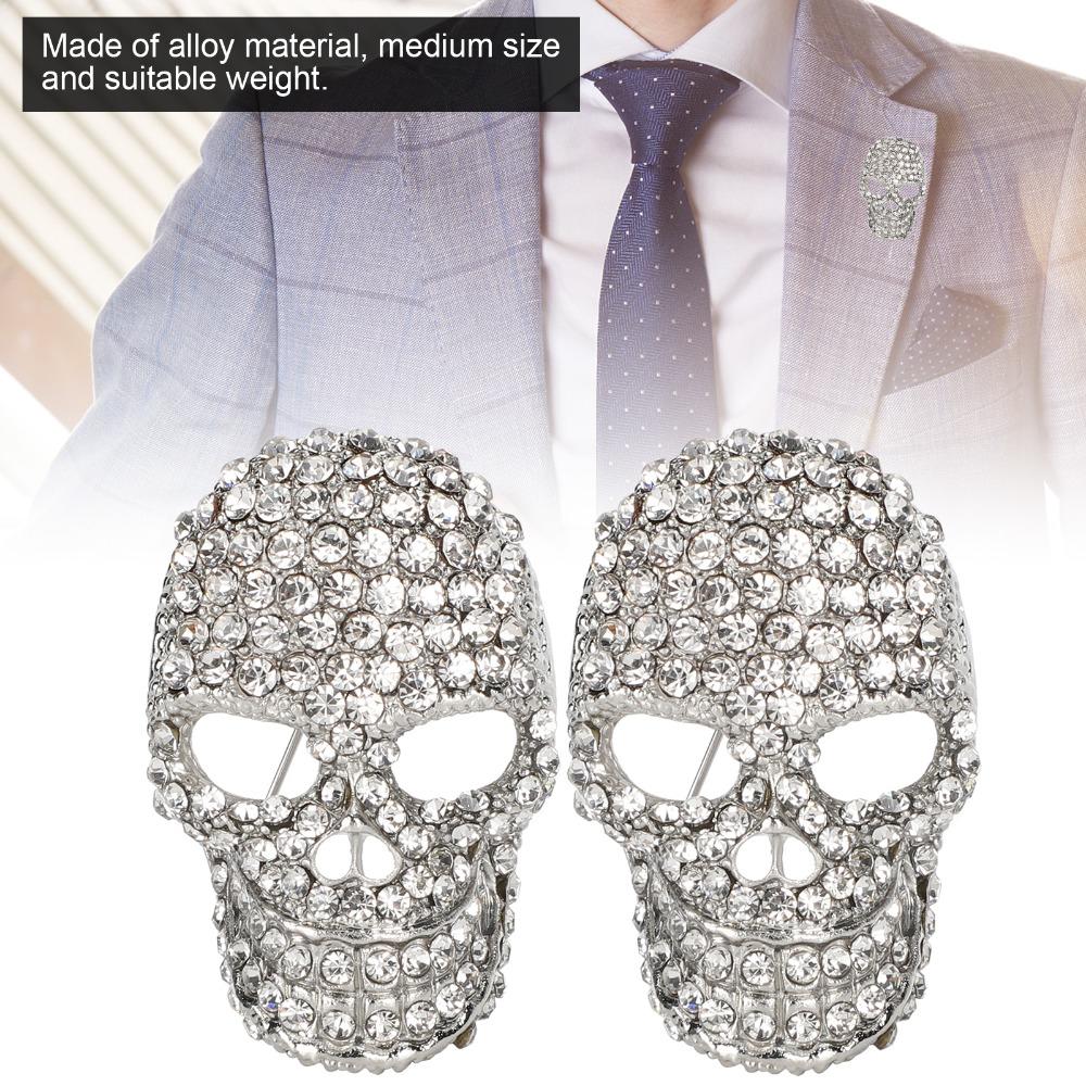 2pcs Rhinestone Set Alloy Brooch Skull Shape Rhinestone Brooch Classic Skull Brooch  Halloween Party