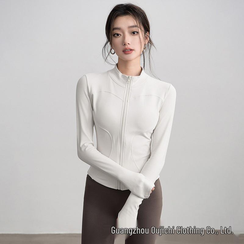 Women's Slim-Fit High Collar Yoga Jacket - Long Sleeve Knit Top for Outdoor Fitness