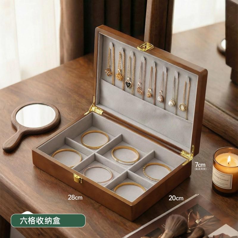 Solid Wood Jewelry Box Vintage Style Organizer Earrings Rings Necklaces Bracelets