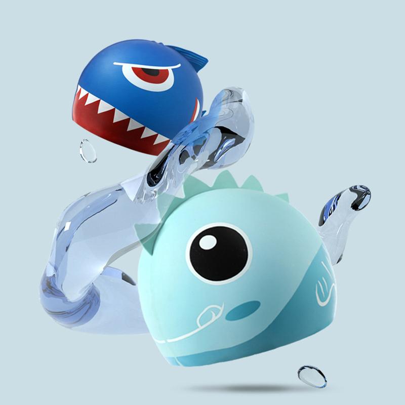 Niedliche Cartoon Fisch Dino Silikon Badekappe für Kinder Ohrenschutz Badehut für Jungen Mädchen Kinder Schwimmbadzubehör