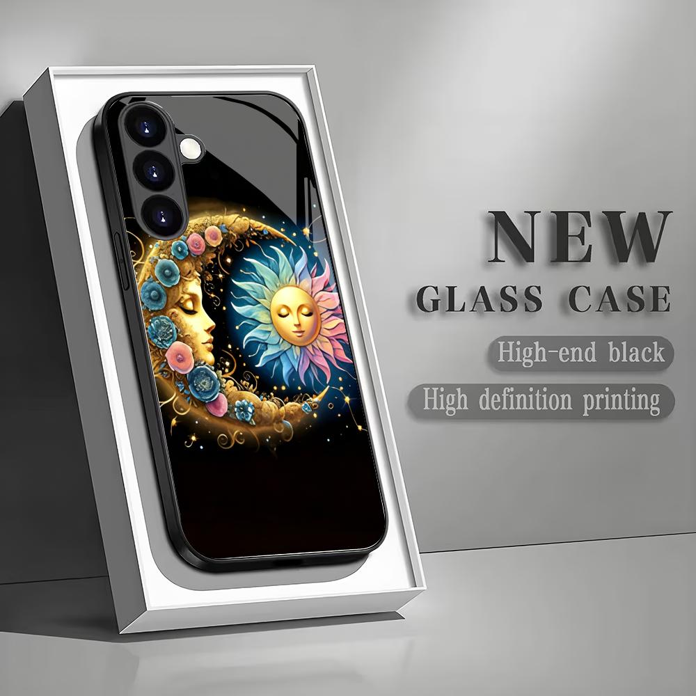 Creative Star Moon Tempered Glass Phone Case Suitable for Samsung Galaxy S26 S25 S24 S22 S21 S20 FE/Ultra/Plus Anti Drop