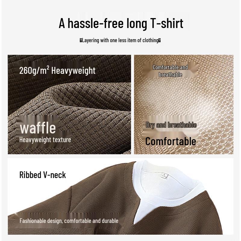 TonLion Men's Silicone Print Waffle Long Sleeve T-Shirt