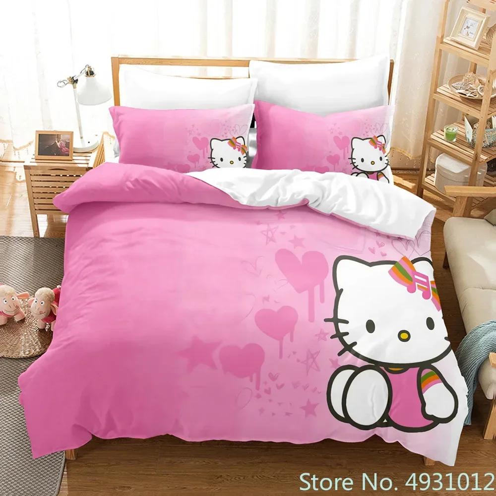 Carino set biancheria da letto Hello Kitty Angelo Federa Anime Giapponese Biancheria da letto Copripiumino Stampato 3D Copripiumino Regalo per Bambini Bambino