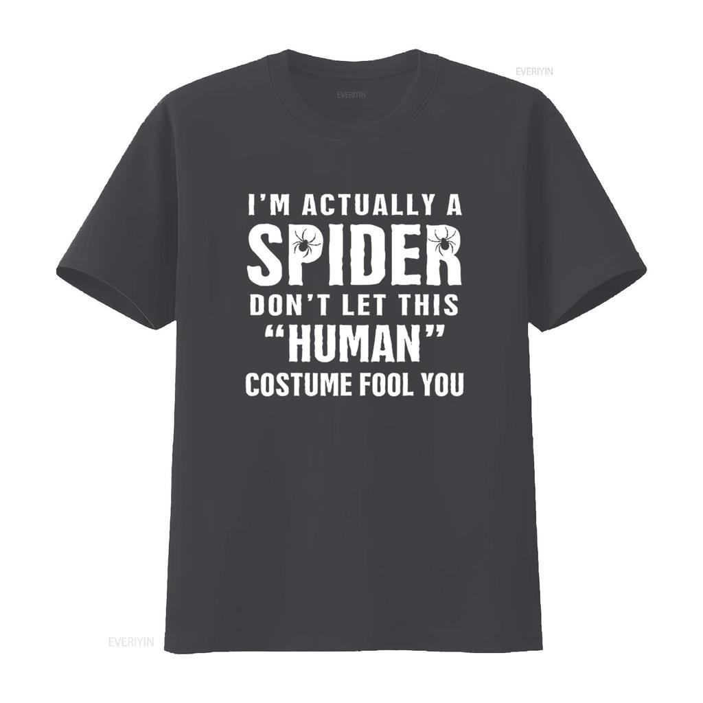 Mens I m Actually A Spider Funny Halloween Costume T Shirt Black vintage Washed Top For Everyday Wear Stylish fashion
