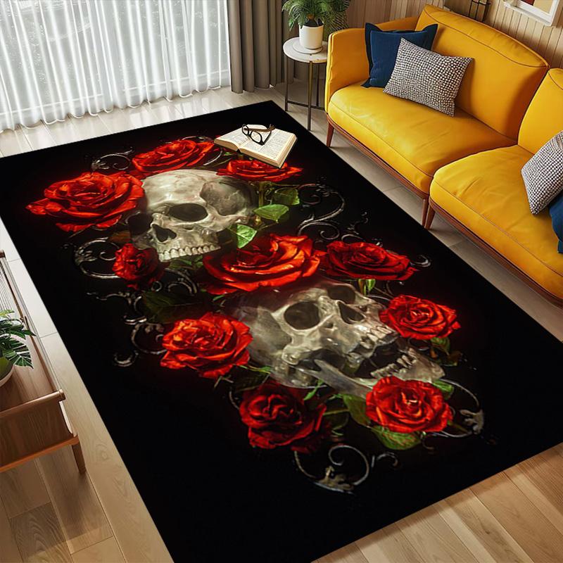 Skulls Roses Living Room Nonslip Area Rug Soft Carpet For Bedroom Game Playroom Sofa Office Home Decor Doormat Christmas Gift C930129