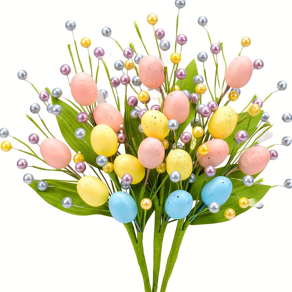 1pc Artificial Easter  with Soft Eggs and Berries Spring Flower Picker Party Decoration Home Vases and Central Table Decorations
