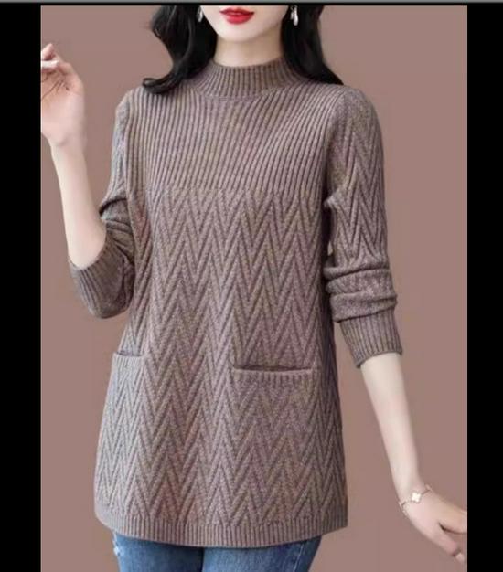 Mid-Length Woolen Sweater for Women: New Winter Thickened Plus Size, Half-High Collar Knitwear.