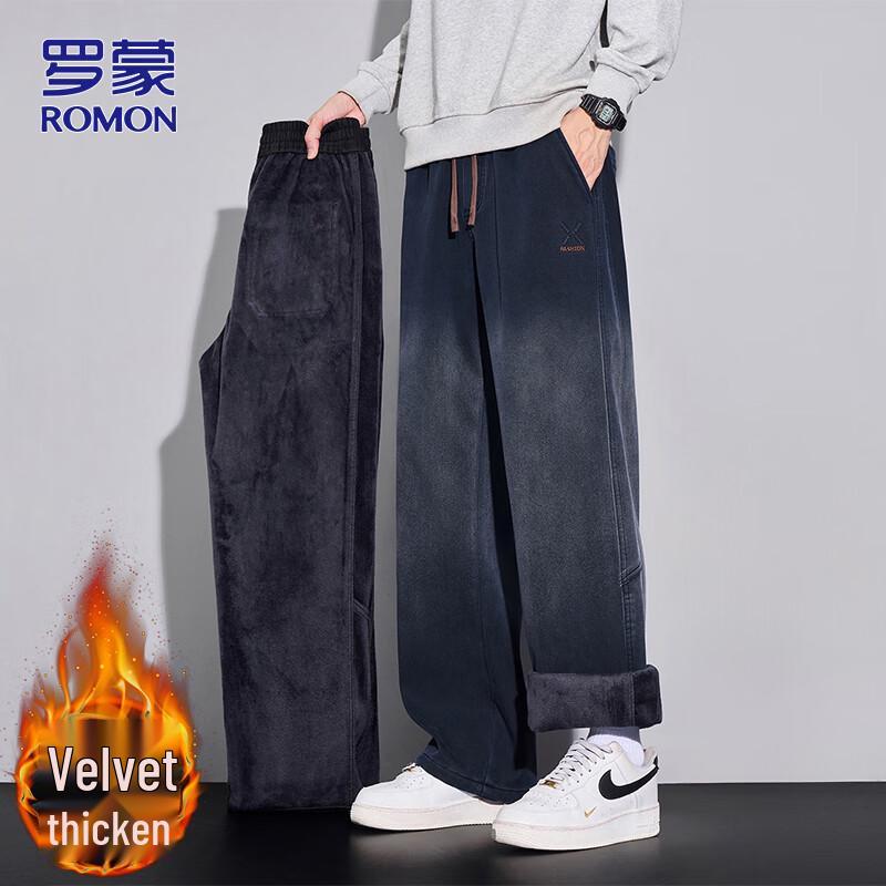 ROMON Men s Fleece-Lined Faux Denim Straight-Leg Pants 4XL