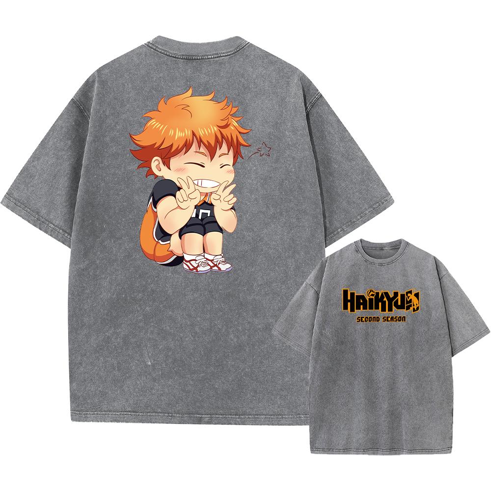 Anime Haikyuu!! Volleyball Hinata Shoyo Graphic Washed T Shirt Men Women Manga Tshirts Casual Loose T-shirt Harajuku Cotton Tops