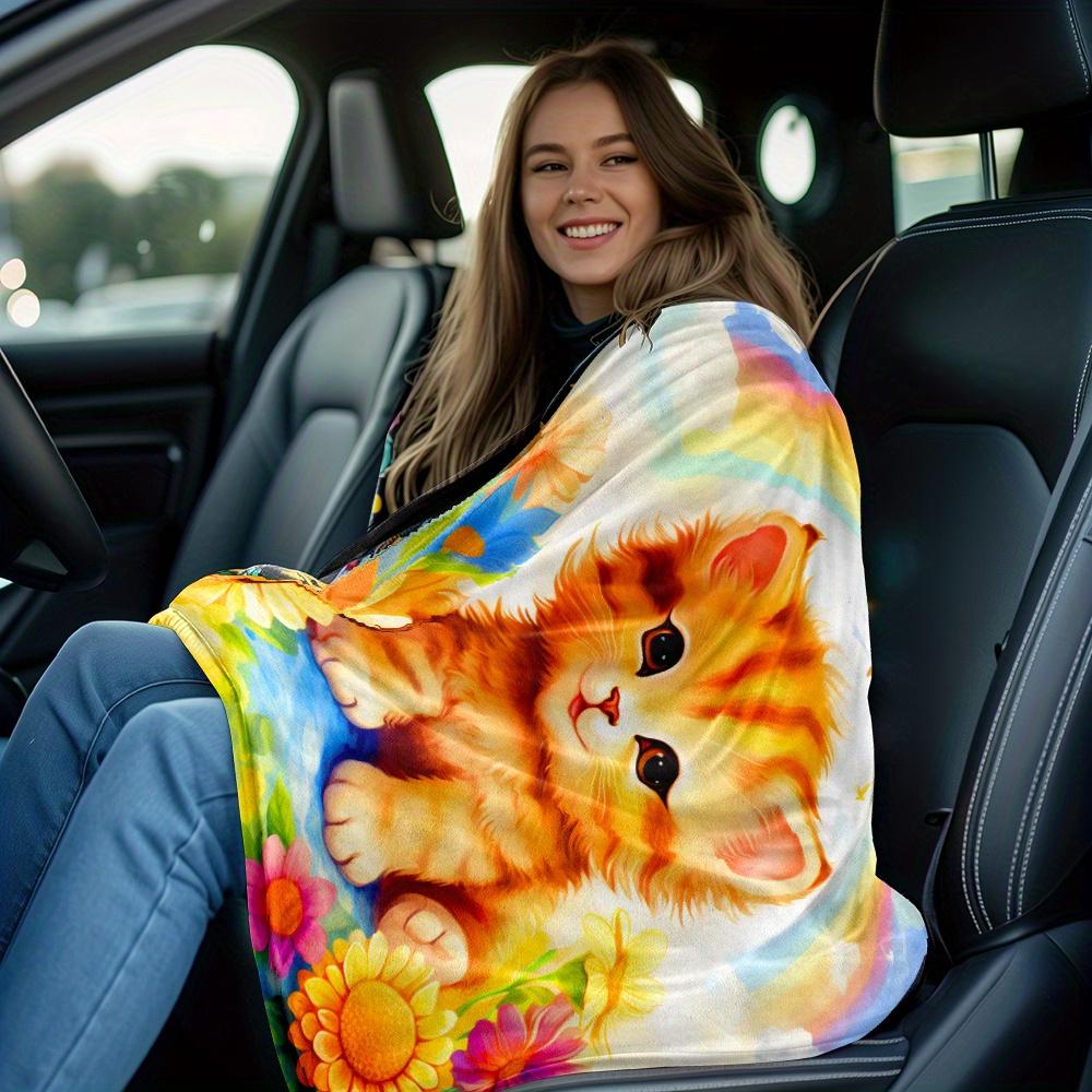 Cute rainbow kitten flower blanket soft flannel blanket baby nursery bedding decorative throw blanket pet lover gift