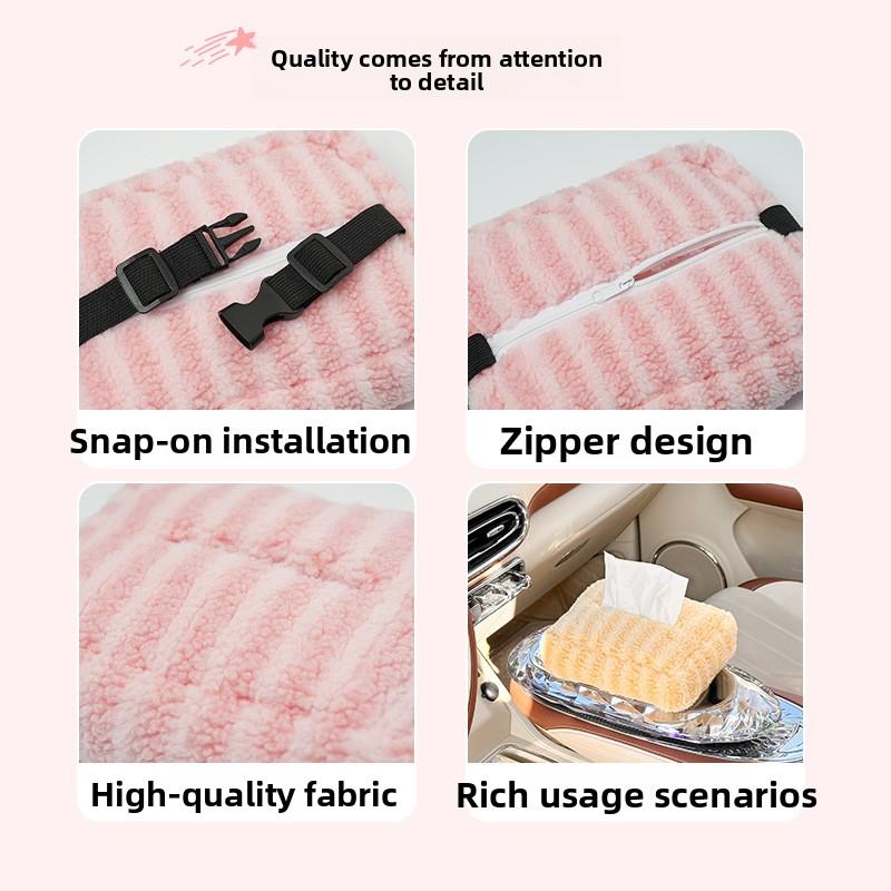 NEW Car tissue box cute car tissue box plush striped car hanging paper box multifunction DIY car hanging tissue box