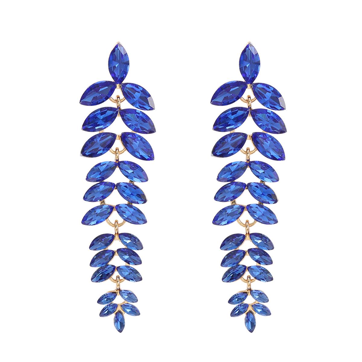 

Жіночі сережки з яскравими діамантами та квітами, сміливий європейський стиль з довгим листям, ідеально підходять для банкетів