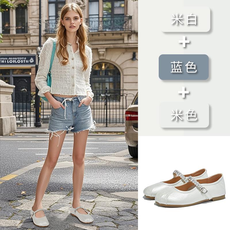 Leather Mary Jane shoes women's 2025 autumn flat one-word buckle fashion single shoes are not tired of casual silver women's shoes