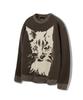 IUGAMAKARAS Pull en maille usée avec motif chat (marron)