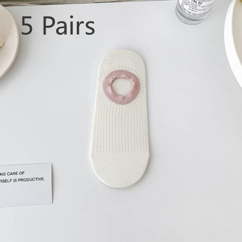 5 Pairs of Pure Cotton Boneless Sweat Absorbing Silicone Anti Slip Shallow Mouth Invisible Boat Socks for Women In Summer