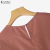 ZANZEA Women Casual Round Neck Summer Short Sleeve Plain Blouse
