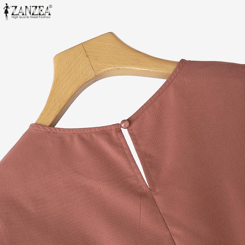 ZANZEA Women Casual Round Neck Summer Short Sleeve Plain Blouse