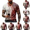 Herren V-Ausschnitt Kurzarm T-Shirt mit Halloween-Print für lässigen Komfort