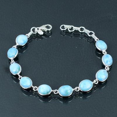 Natürliches Larimar-Edelsteinarmband, 925 Sterling Silber, 7 Zoll bis 8 Zoll Glieder-Tennisarmband, handgefertigtes Armband, Schmuckgeschenk zum Valentinstag