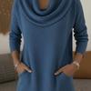 Jersey Casual para Mujer de Cuello Alto, Manga Larga, Color Sólido, con Bolsillos, Otoño/Invierno 2025