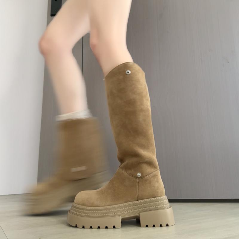 Design sense thick-soled heightening boots women's autumn and winter new two-wear retro versatile and thin knight boots