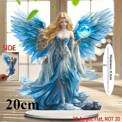 Blue-winged Guardian Angel, 2D Flat Acrylic, Tabletop Decoration, Suitable for Living Room, Office, Gifts, Christmas, Halloween