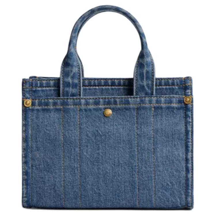 Coach Cargo 20 Calligraphy Logo Embroidered Denim Tote Shopping Bag Crossbody Shoulder Handbag Small Women Tote Indigo CZ100-B4IN