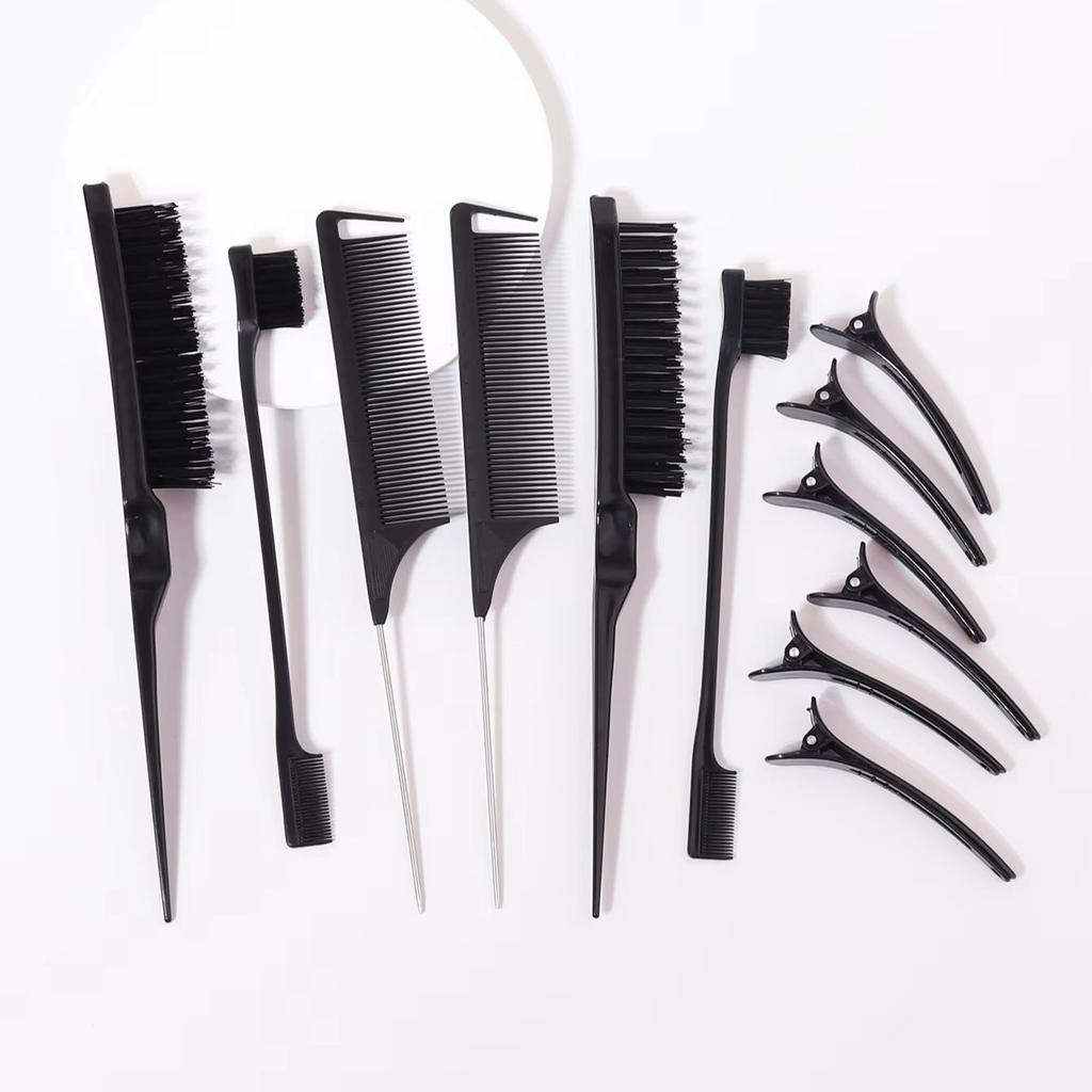 12 piece barber styling comb set with 6 styling clips. Salon anti-static styling comb set, suitable for hair styling