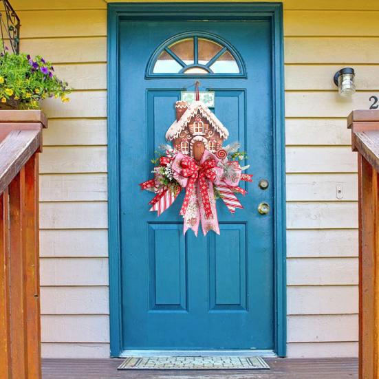 Gingerbread Christmas Wreath Festive Holiday Door Decoration Farmhouse Wall Hanging All-Weather Seasonal Garland for Porch Decor Classroom Courtyard