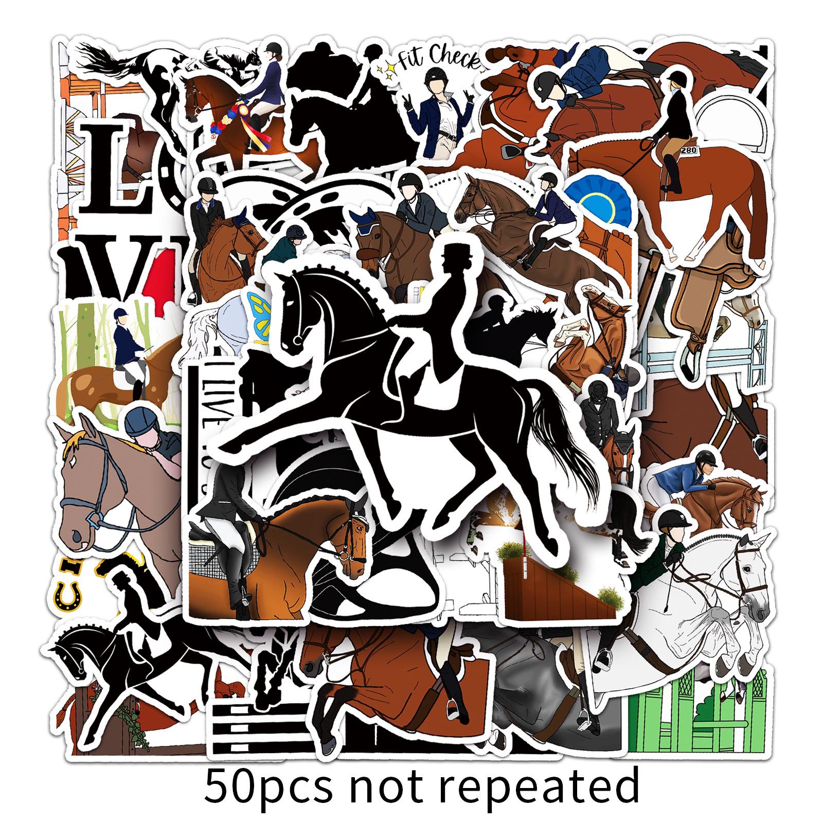 50-Piece Equestrian Graffiti Cartoon Sports Stickers for DIY Phone & Suitcase - Waterproof