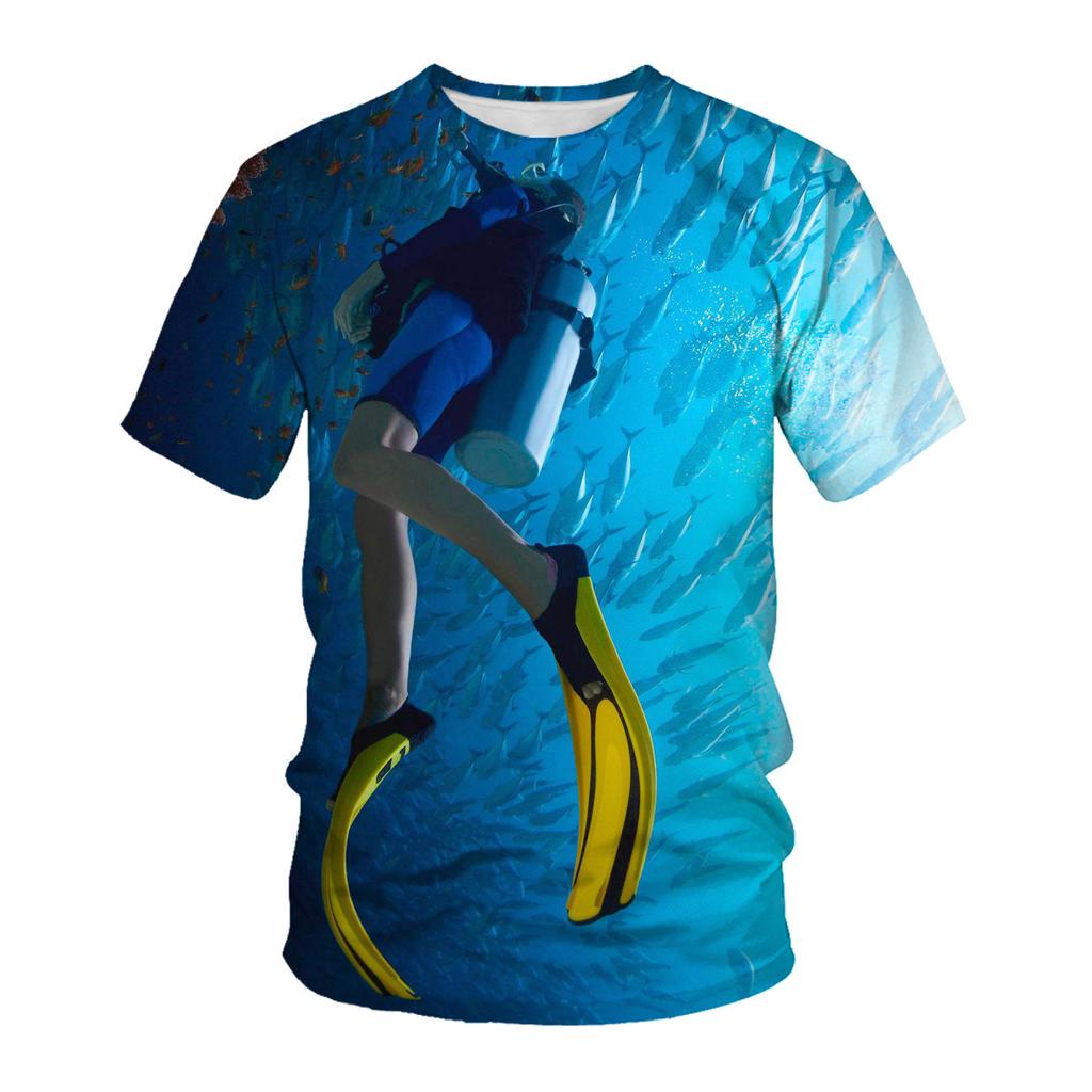 2024 new 3d printing T-shirt unisex diving art casual sweatshirt crew neck street top