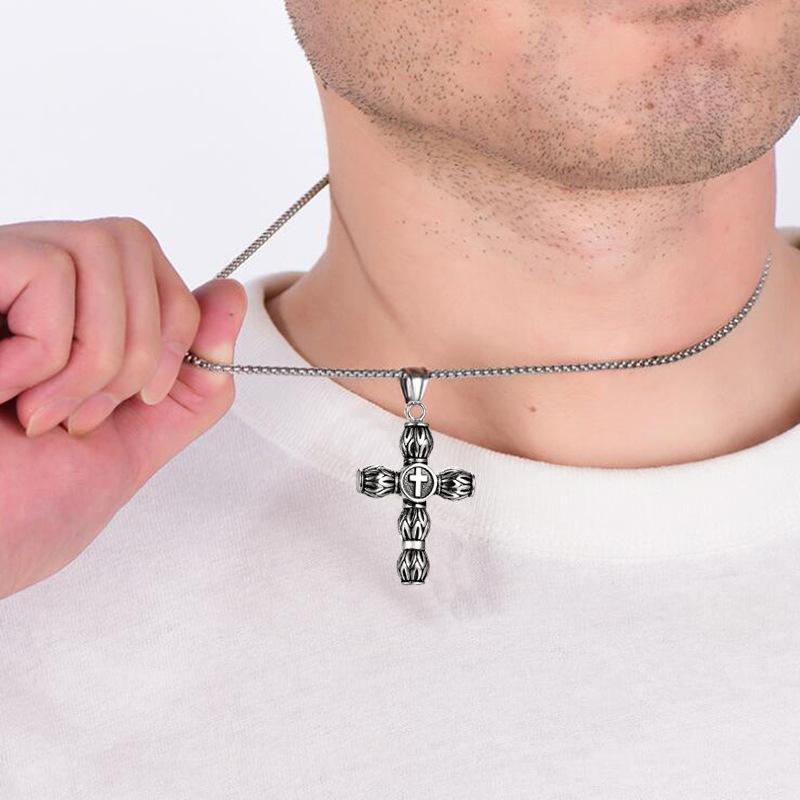 Vintage Litý Válcový Kříž Přívěsek Náhrdelník, Titanová Ocel Pánský Náhrdelník