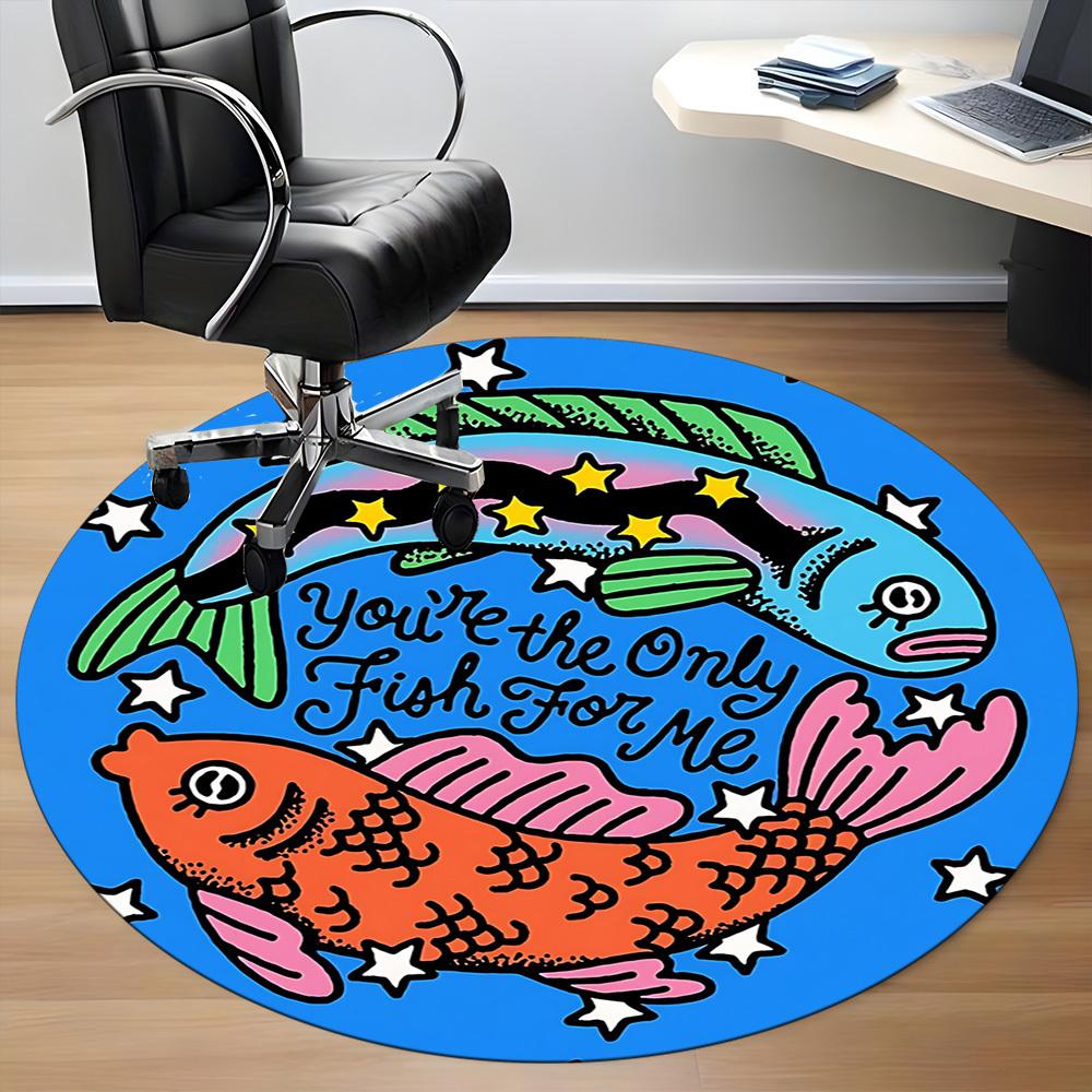 1pc Fish Love Office Round Area Rug, Indoor Mat Suitable For Office, Under Office Chairs Bedroom Living Room Home Decor, Room Deco