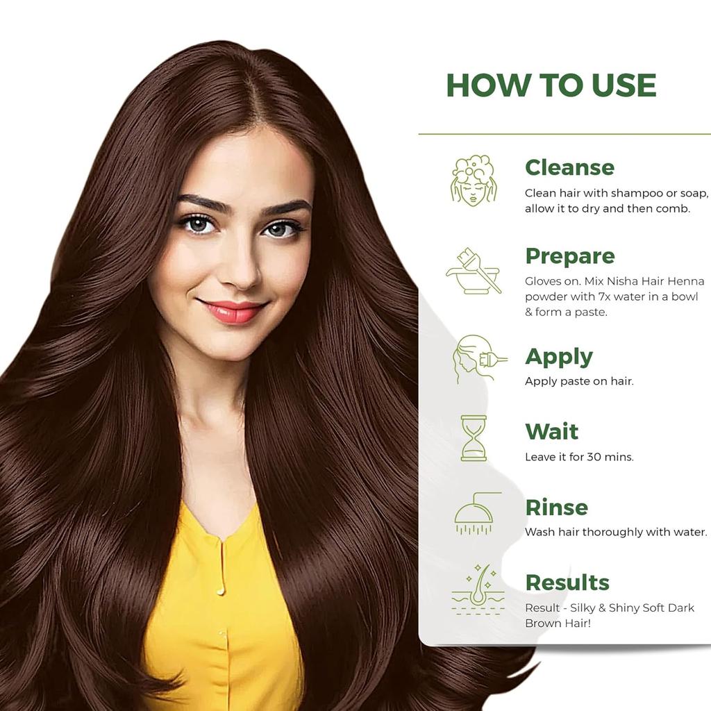Nisha Tinta per Capelli Castano Scuro per Donne 25g x Confezione da 10 | Polvere Erboristica a Base di Henné | Tinta per Capelli a Lunga Tenuta, Senza Ammoniaca