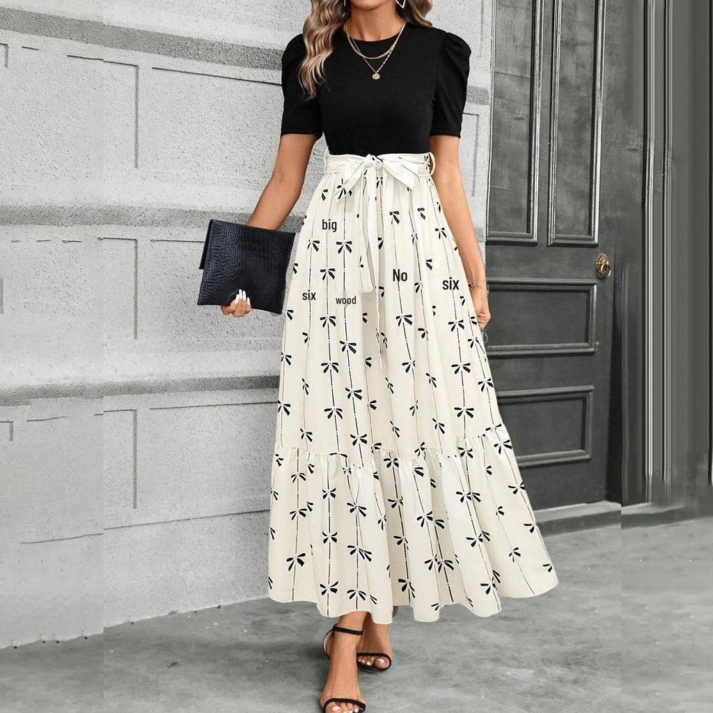 2026 European & American Short-Sleeved Round Neck Printed Dresses: Summer Women's Fashion.