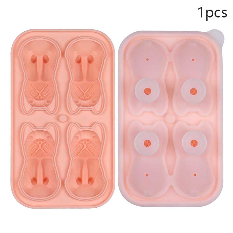 French Bulldog Ice Tray Silicone Durable Not Easily Deformed Portable Drinkware Accessories Household Ice Mold Four Grid Cartoon