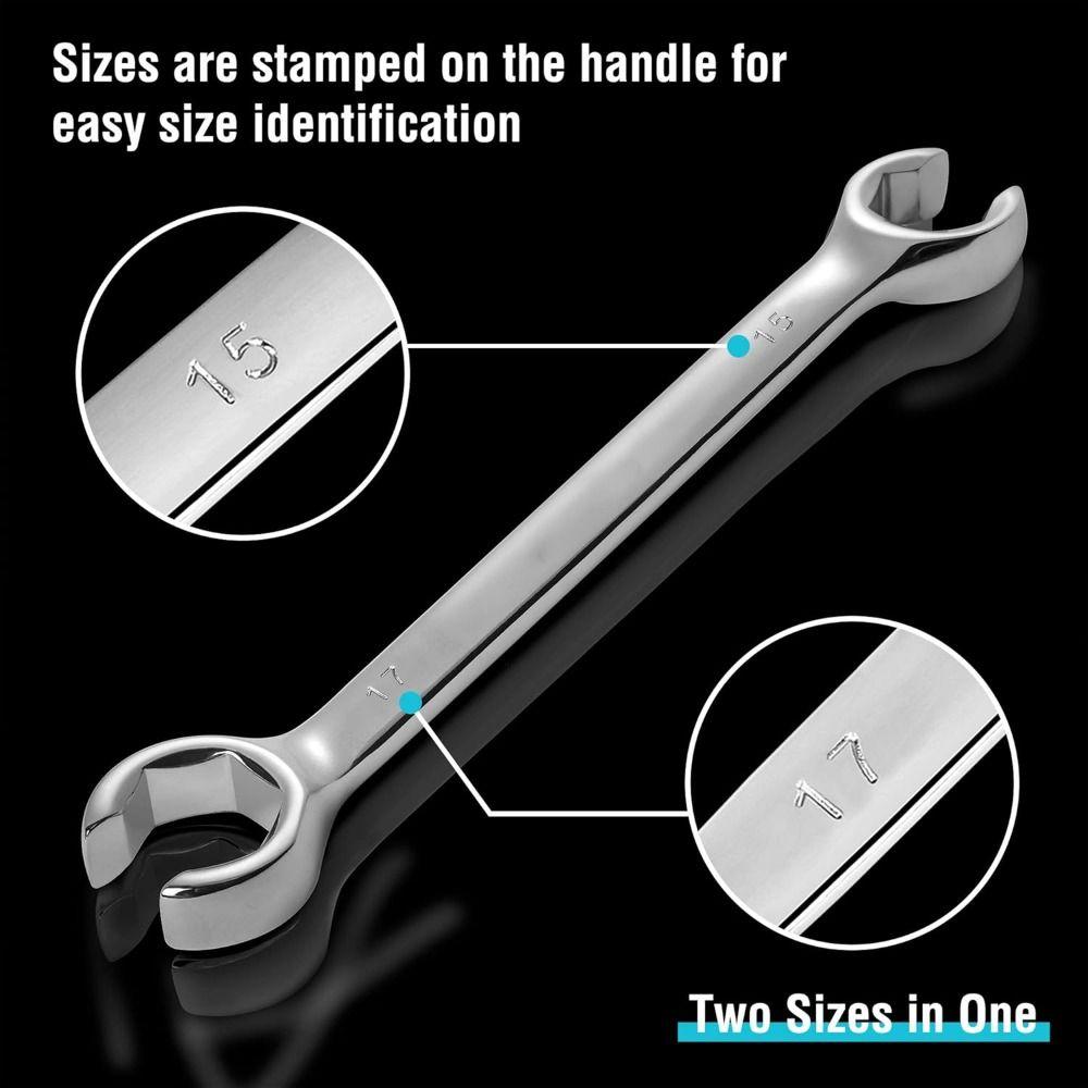 Hand Tool 8-19mm Flare Nut Wrench Mirror Finish Open Ring Brake Line Wrench Double Head High Torque Wrench Car Repair