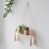 Handwoven Cotton Rope Wall Hanging - Bohemian Plant Shelf with Wood Board, Natural Fiber Decor for Living Room & Bedroom