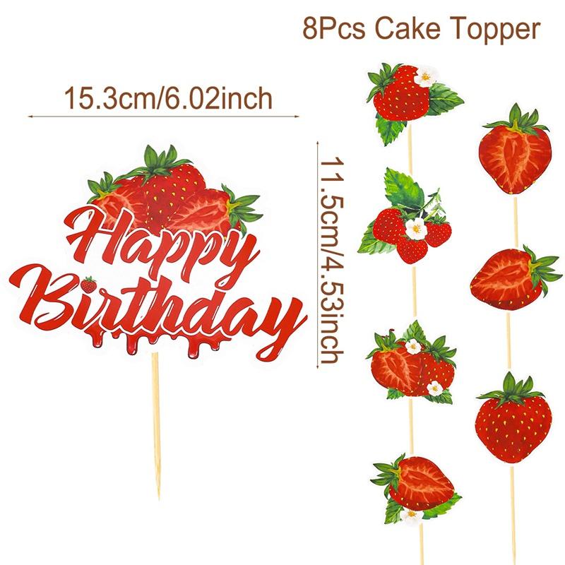 

Strawberry Happy Birthday Cake Toppers Strawberry Cupcake Topper Fruit Theme Kids Sweet Birthday Party Cake Baking Decorations