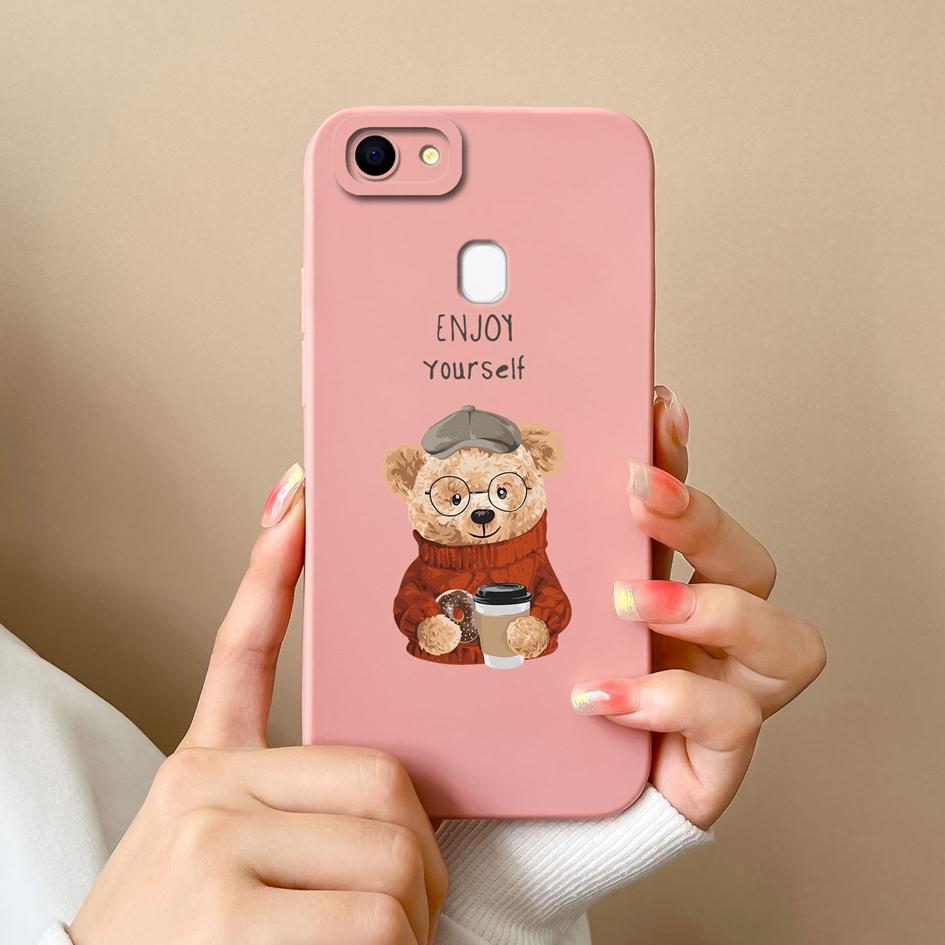 For Oppo F5 F11 F17 F9 F21 F7 F19 F15 Pro Phone Cases Fashion Little Bear Liquid Silicone High Definition Anti Fall Protective Covers For Oppo Housing