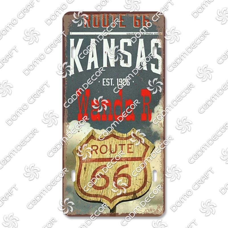 Retro Route 66 License Metal Tin Signs Vintage Road Trip Car Metal Plate Garage Club Gas Station Car Wall Decor