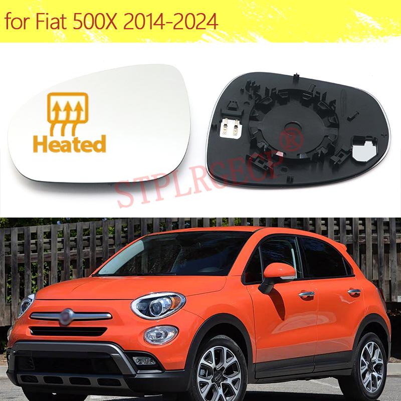 Car Exterior Side Electric Rearview Mirror Lens with Heating Heated Glass with Base for Fiat 500X 2014-2024 LH RH