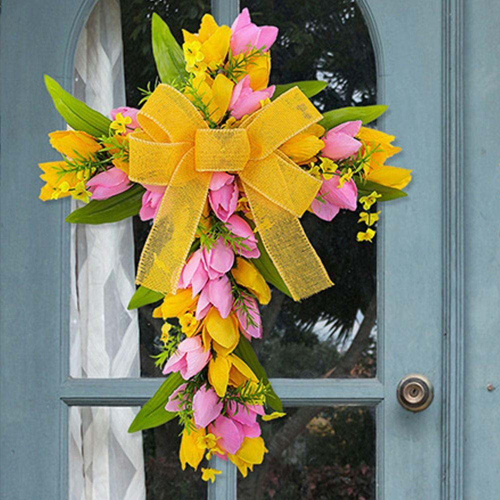 Cartoon Easter Tulip Flower Wreath Elegant Door Wreath Ornament  Home Party Decor
