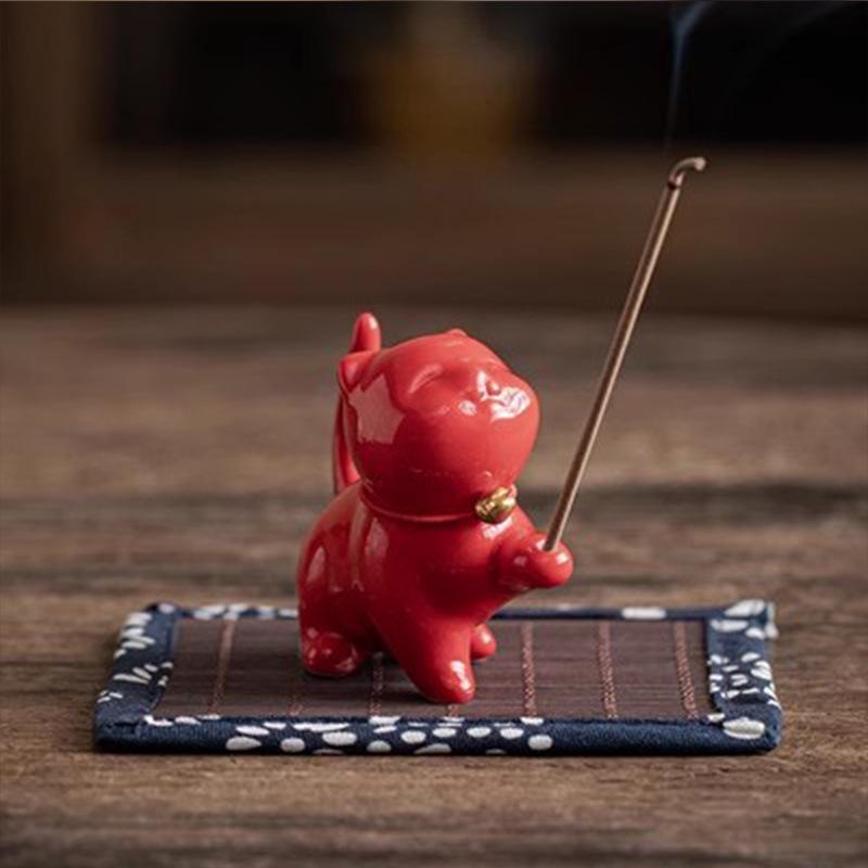 Ceramic Cat Incense Holder - Cute Aroma Burner for Home and Office