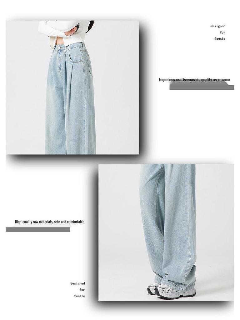 Unisex High-Waisted Light-Wash Wide-Leg Jeans: 2026 Slimming Floor-Length Autumn Style